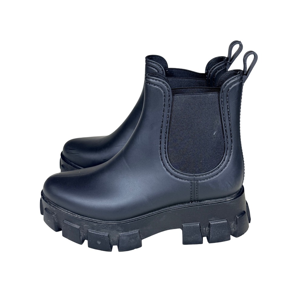 Jeffrey Campbell Women Stormy Rain Boots Size 7 Black Lug Sole Platform Chelsea